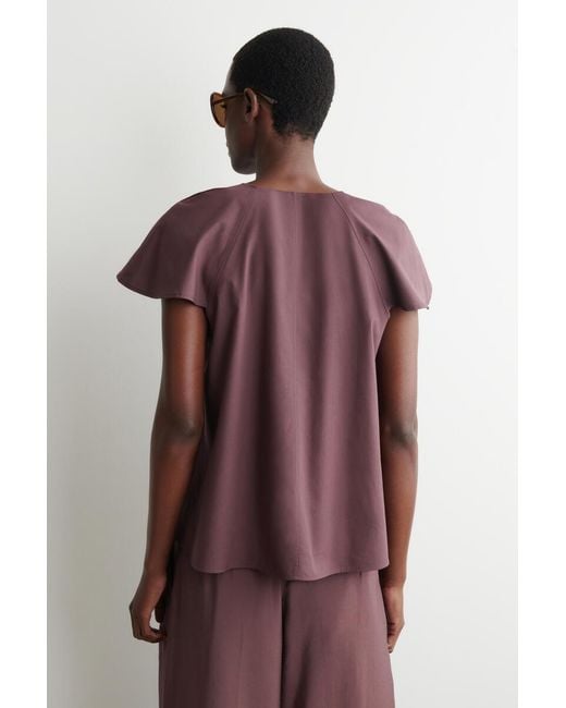 COS Purple Fluted-Sleeve Cotton Blouse