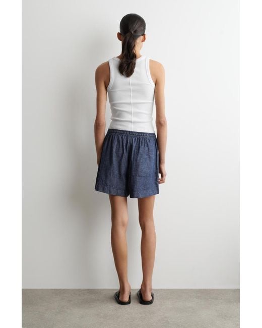 COS Blue Drawstring Denim Shorts