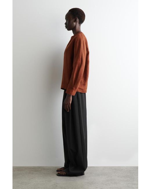 COS Brown Voluminous Linen Blouse