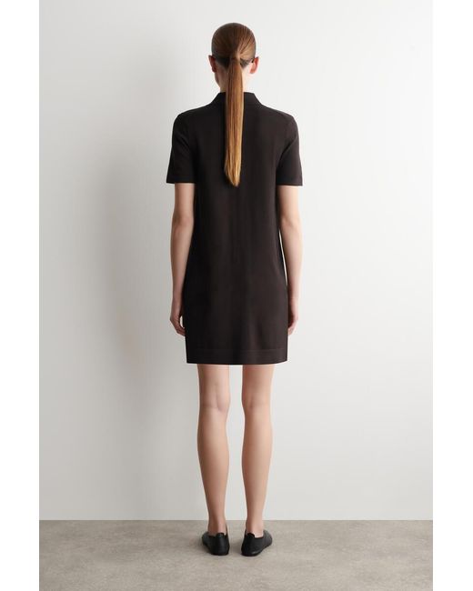 COS Black Pocket-Detail Knitted Cotton Mini Dress