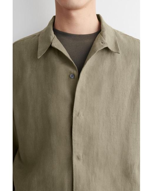 COS Green Linen Short-Sleeved Shirt for men