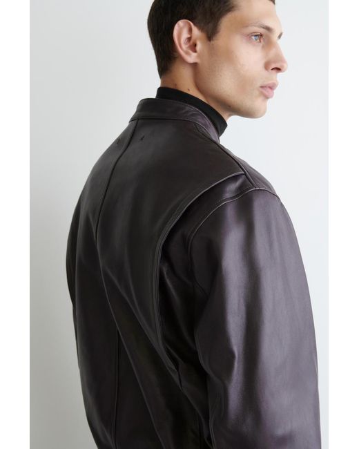 COS Black Detachable Shearling-Collar Leather Jacket for men