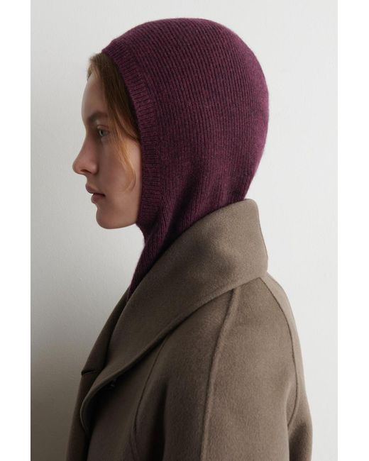 COS Purple Ribbed Wool-Cashmere Balaclava