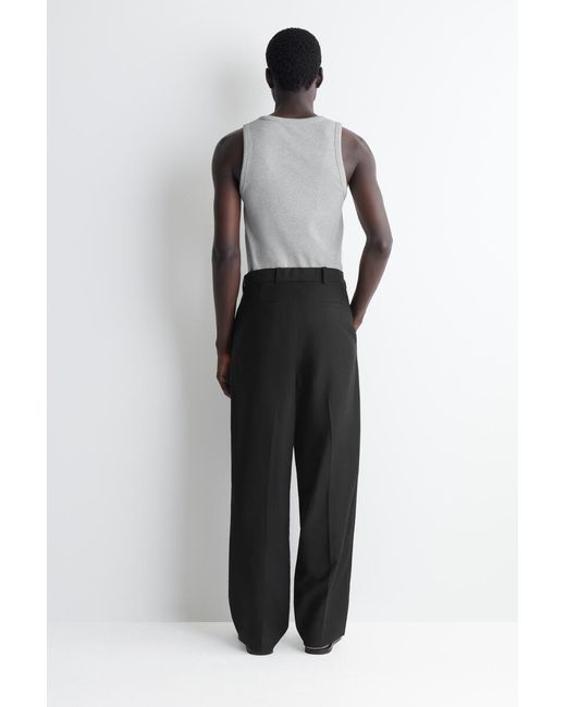 COS Black Belted Linen-Blend Relaxed-Fit Wide-Leg Pants for men