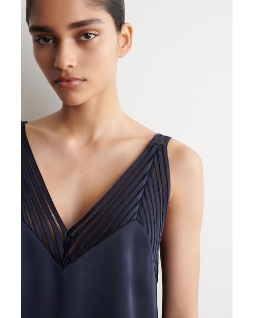 COS Blue Open-Stitch Satin Cami Top
