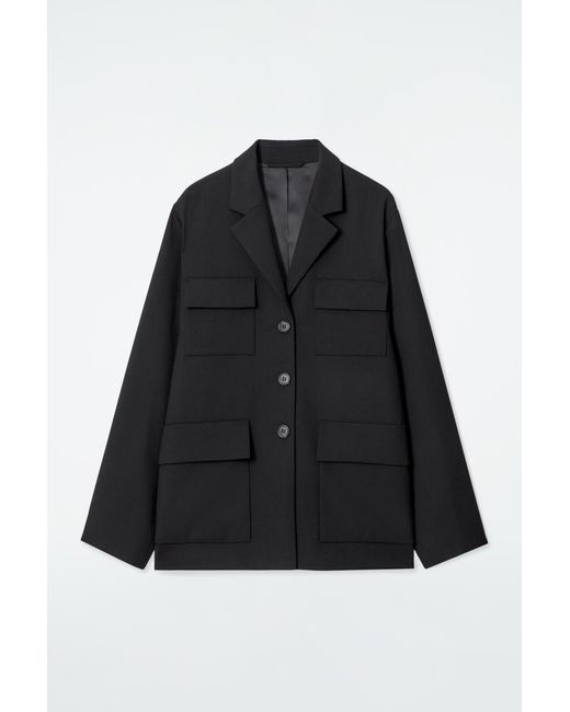 COS Black Relaxed Single-breasted Utility Blazer
