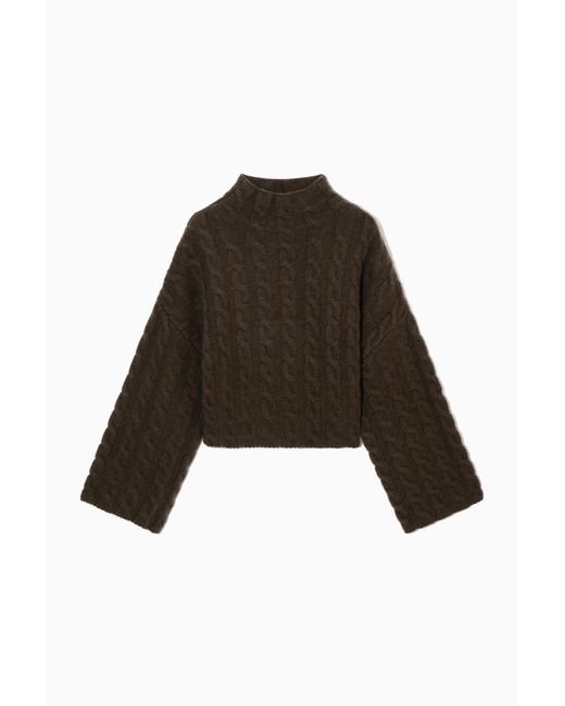 COS Brown Cable-knit Turtleneck Sweater