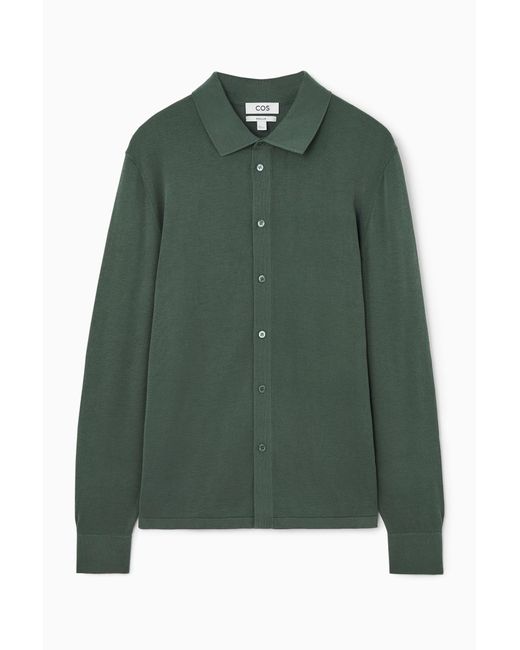 COS Green Knitted Silk-blend Overshirt for men