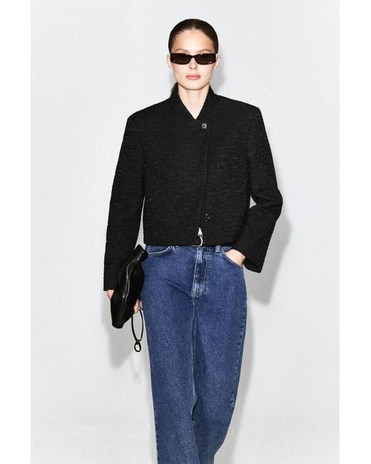 COS Black Cropped Structured Jacquard Blazer