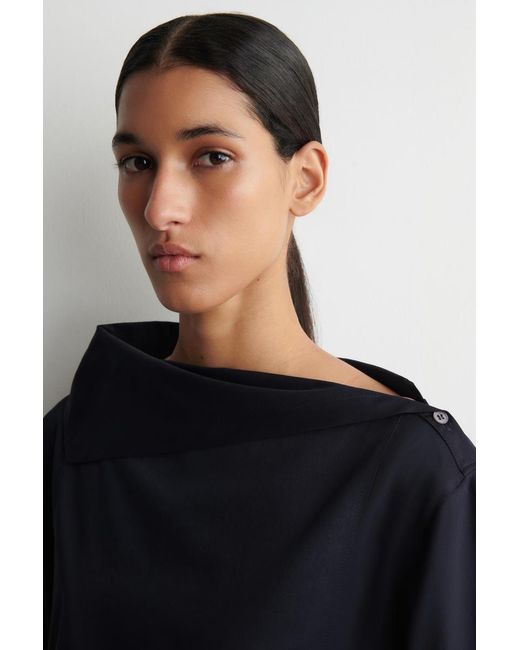 COS Blue Asymmetric Cotton Blouse