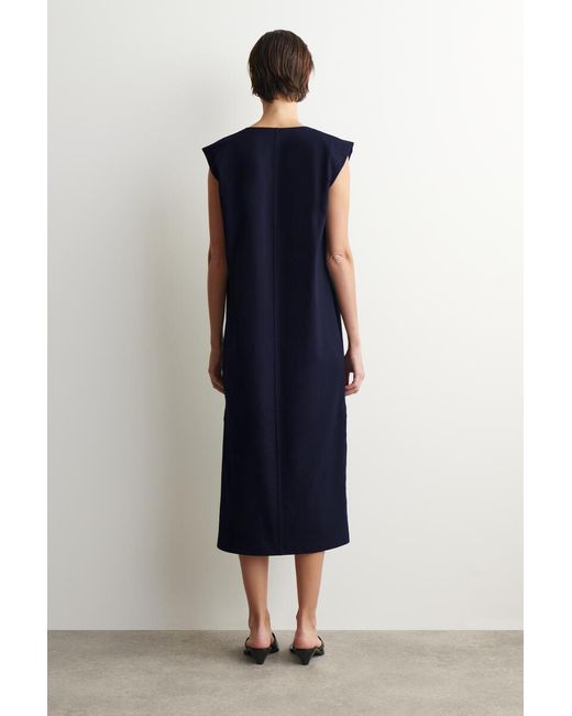 COS Blue Folded-Shoulder Cotton-Jersey Midi Dress