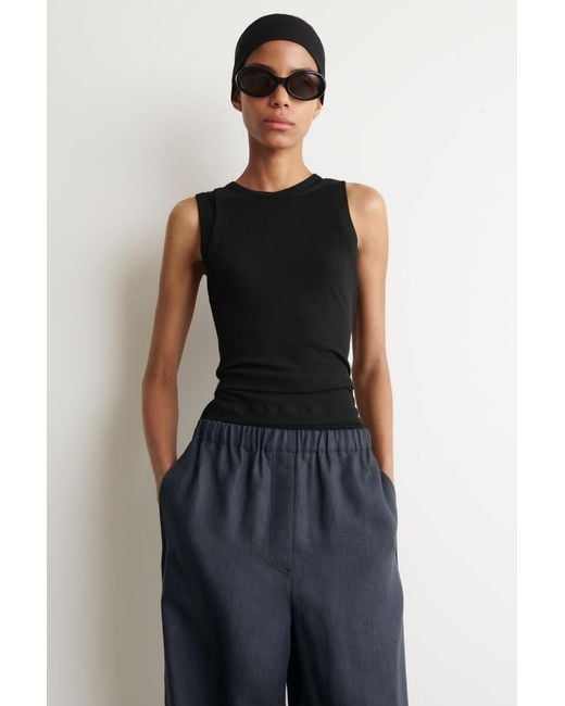 COS Blue Elasticated Linen Barrel-Leg Pants