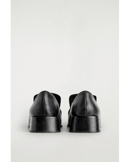 COS Black Square-Toe Leather Heeled Loafers