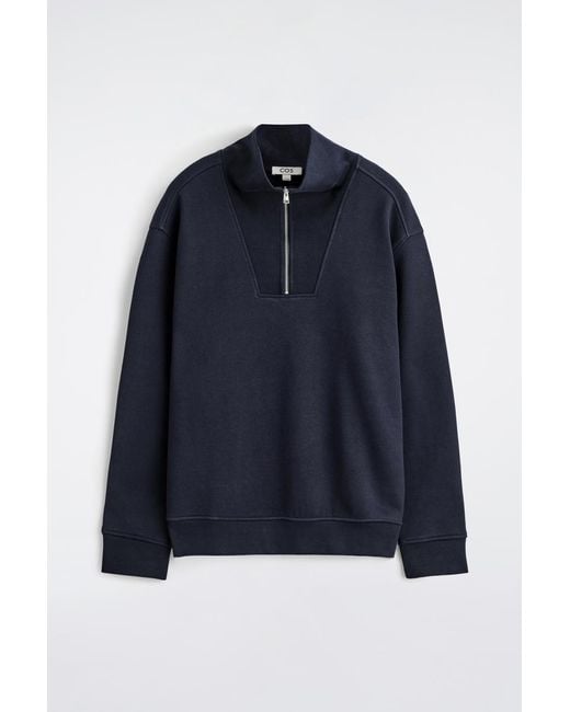 COS Blue Mock-Neck Zip-Up Sweatshirt for men