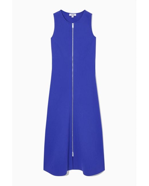 COS Blue Flared Zip-up Midi Dress