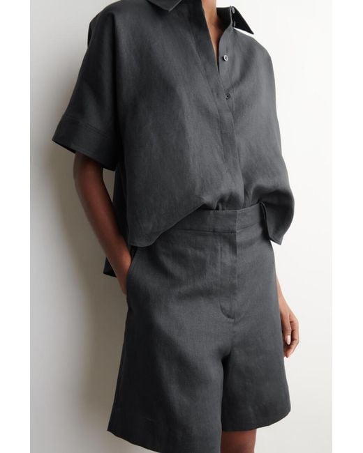 COS Blue Tailored Elasticated Linen Shorts