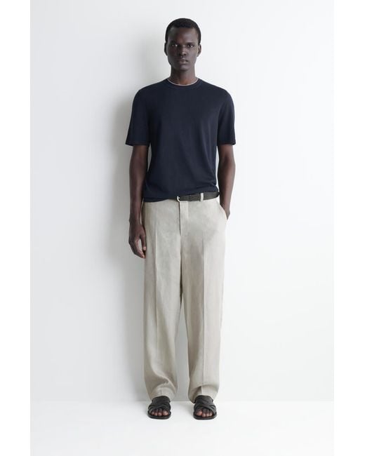 COS Blue Contrast-Tipped Silk-Cotton T-Shirt for men
