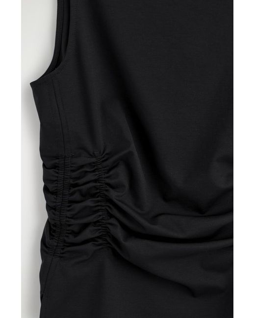COS Black Ruched-Waist Cotton-Jersey Tank Top