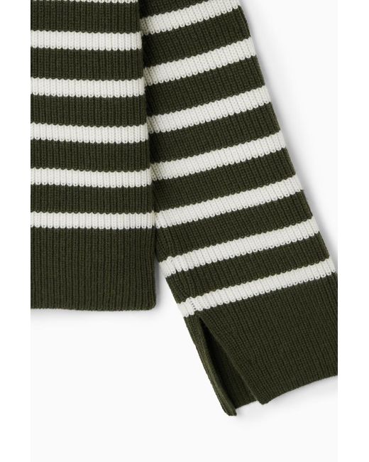 COS Green Striped Wool Roll-neck Jumper