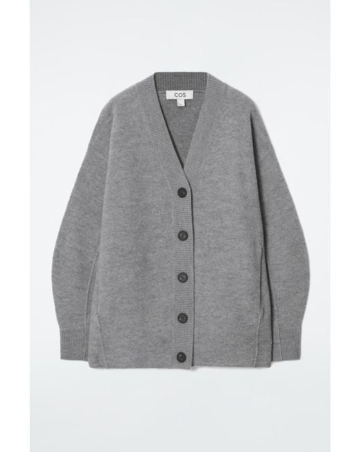 COS Gray Oversized Boiled Merino Wool Cardigan
