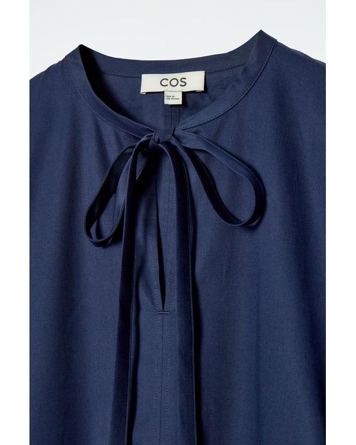 COS Blue Gathered Tie-Detail Dress