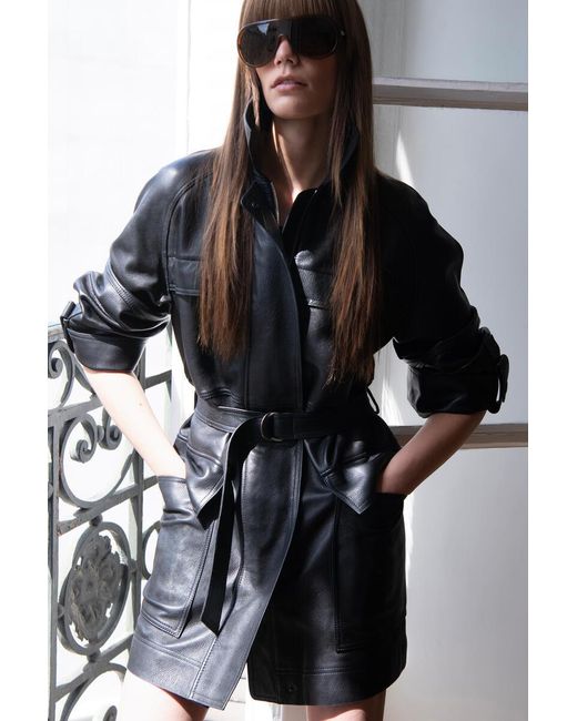 COS Black Belted Leather Workwear Jacket