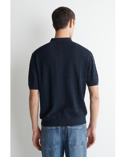 COS Blue Checked Jacquard-Knit Polo Shirt for men