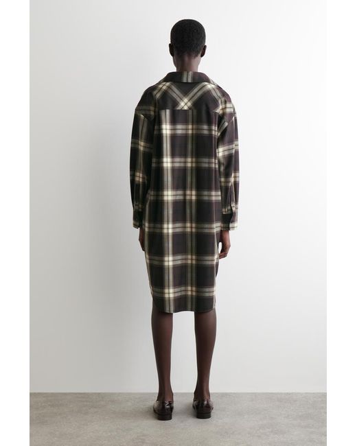 COS Black Checked Open-Collar Shirt Dress