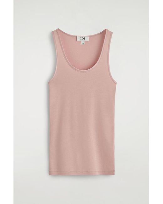 COS Pink Satin-Trimmed Cotton-Jersey Tank Top