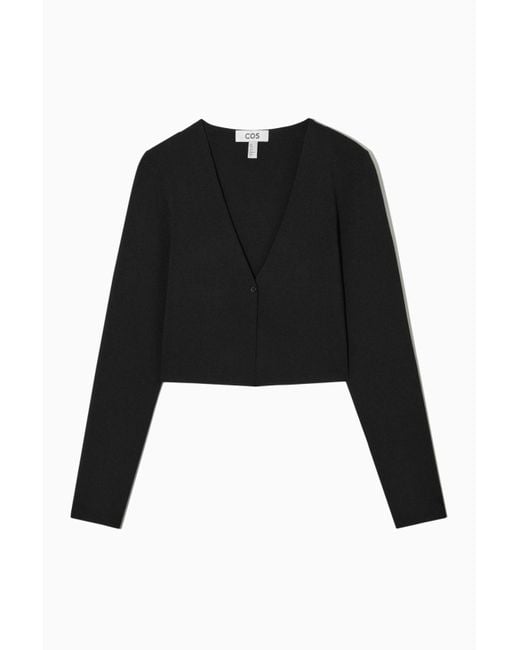 COS Cropped V-neck Cardigan in Black | Lyst