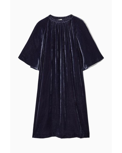 cos blue silk dress COS Silk Dress With Asymmetric Drape in Blue