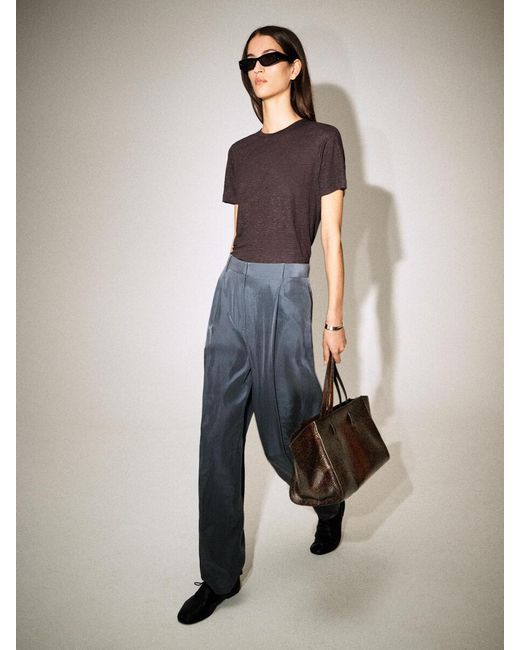 COS Blue Washed-Silk Straight-Leg Pants