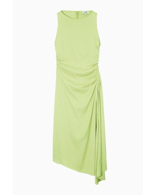 COS Green Asymmetrisches Midikleid Aus Satin Mit Raffungen