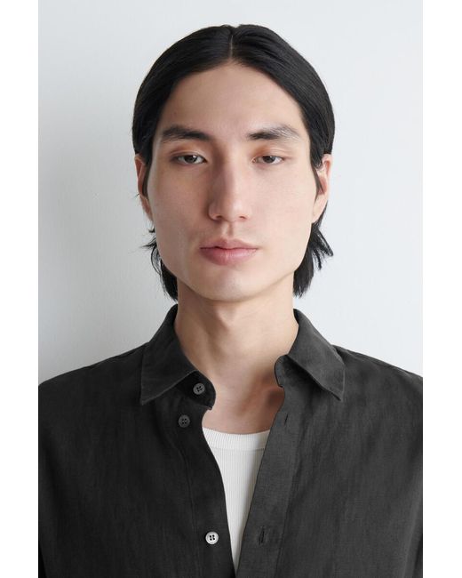 COS Black Relaxed Linen Shirt for men