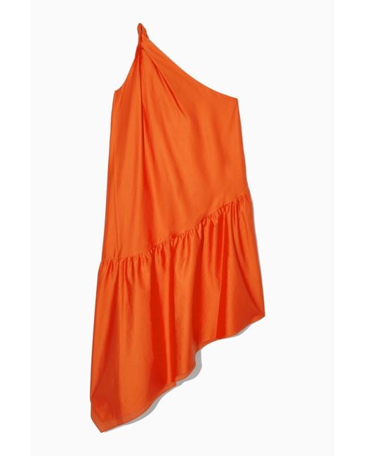 COS Orange Twisted Asymmetric Trapeze Dress