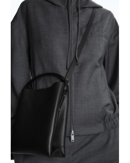 COS Black Mini Folded Crossbody Shopper - Leather
