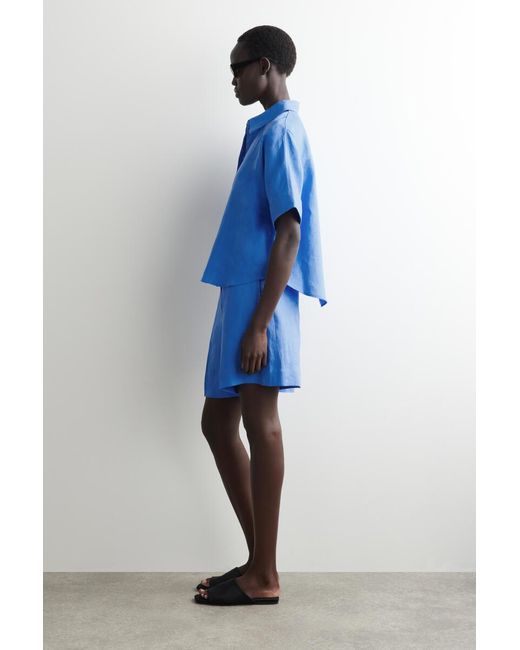 COS Blue Oversized Short-Sleeved Linen Shirt
