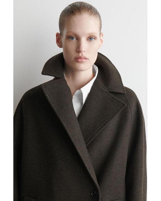 COS Black Oversized Double-Breasted Wool Long Coat