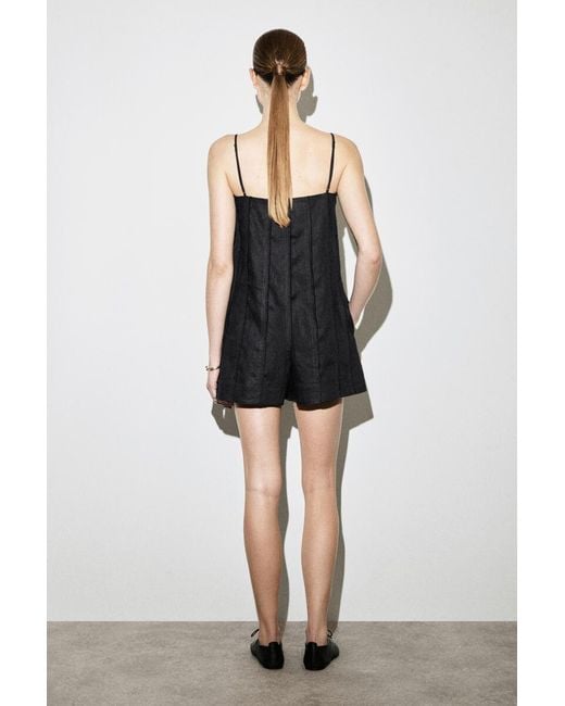 COS Black Sculpted Pleated Linen Playsuit
