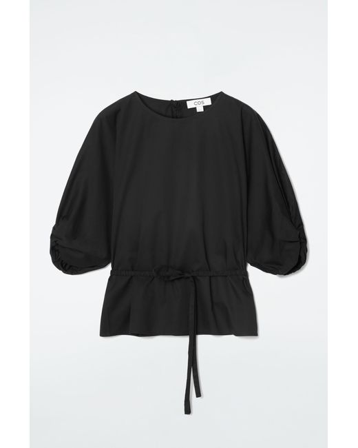 COS Black Belted Puff-sleeve Blouse