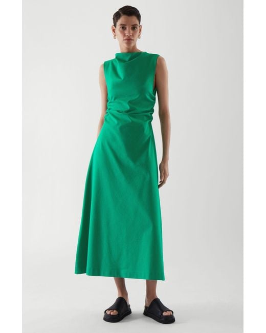 COS Gathered Midi Dress in Green | Lyst UK