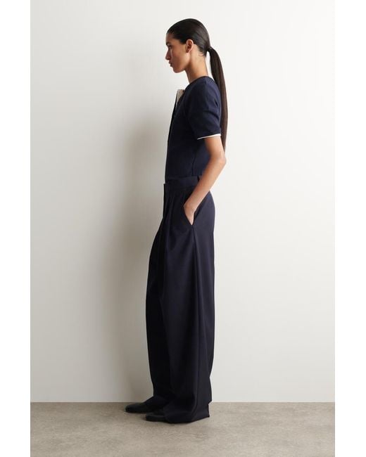 COS Blue Rounded Ribbed Jersey Henley Top