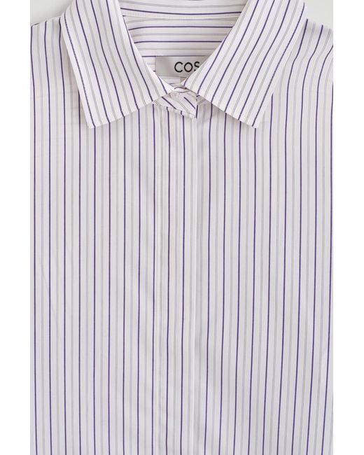 COS White Cutaway-Collar Striped Cotton-Blend Shirt