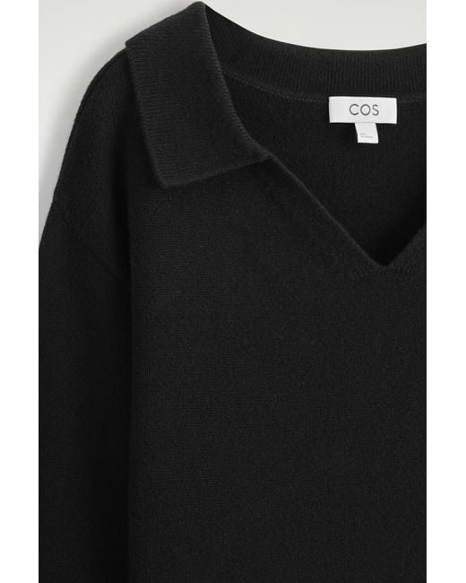 COS Black Merino Wool Polo Sweater