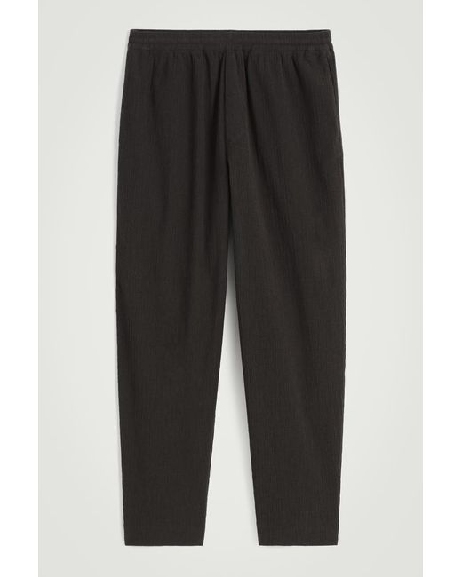COS Black Crinkled-Cotton Trousers for men