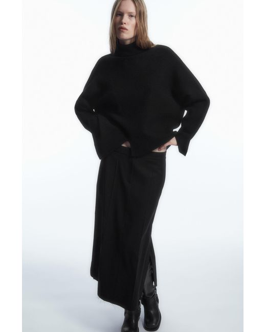 COS Black Deconstructed Wool-blend Midi Pencil Skirt