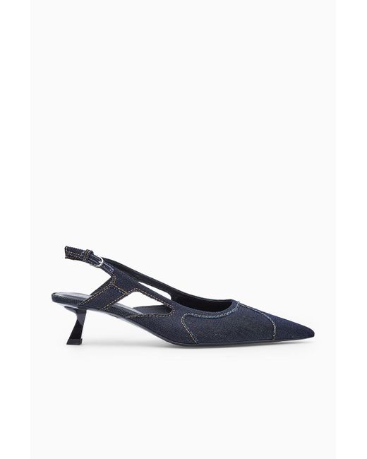 denim kitten heels