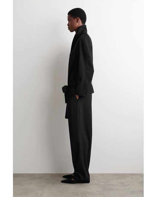 COS Black Belted Wool-Blend Shawl-Collar Jacket