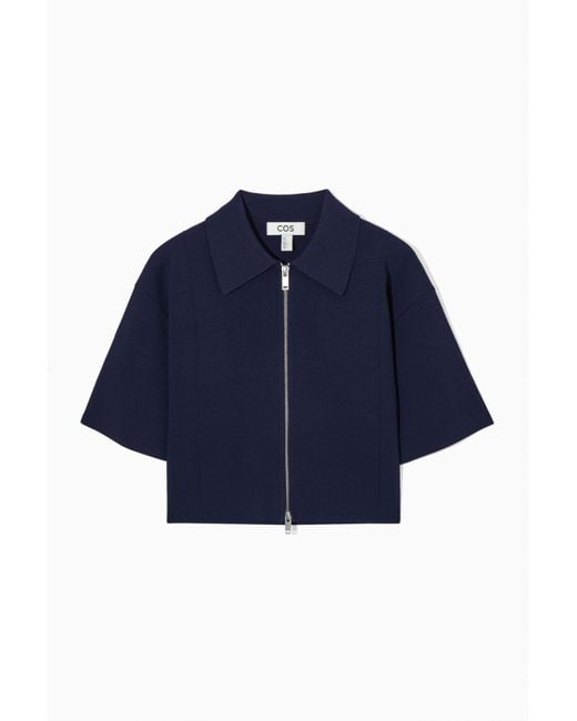 COS Blue Short-sleeved Cropped Knitted Jacket