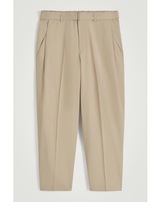 COS Natural Belted Tapered Cotton Trousers for men
